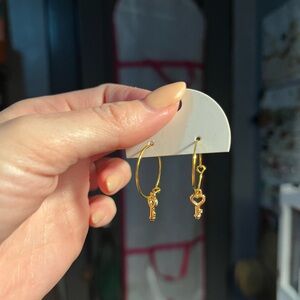 Gold Key Charm Hoop Earrings - Women's Jewelry